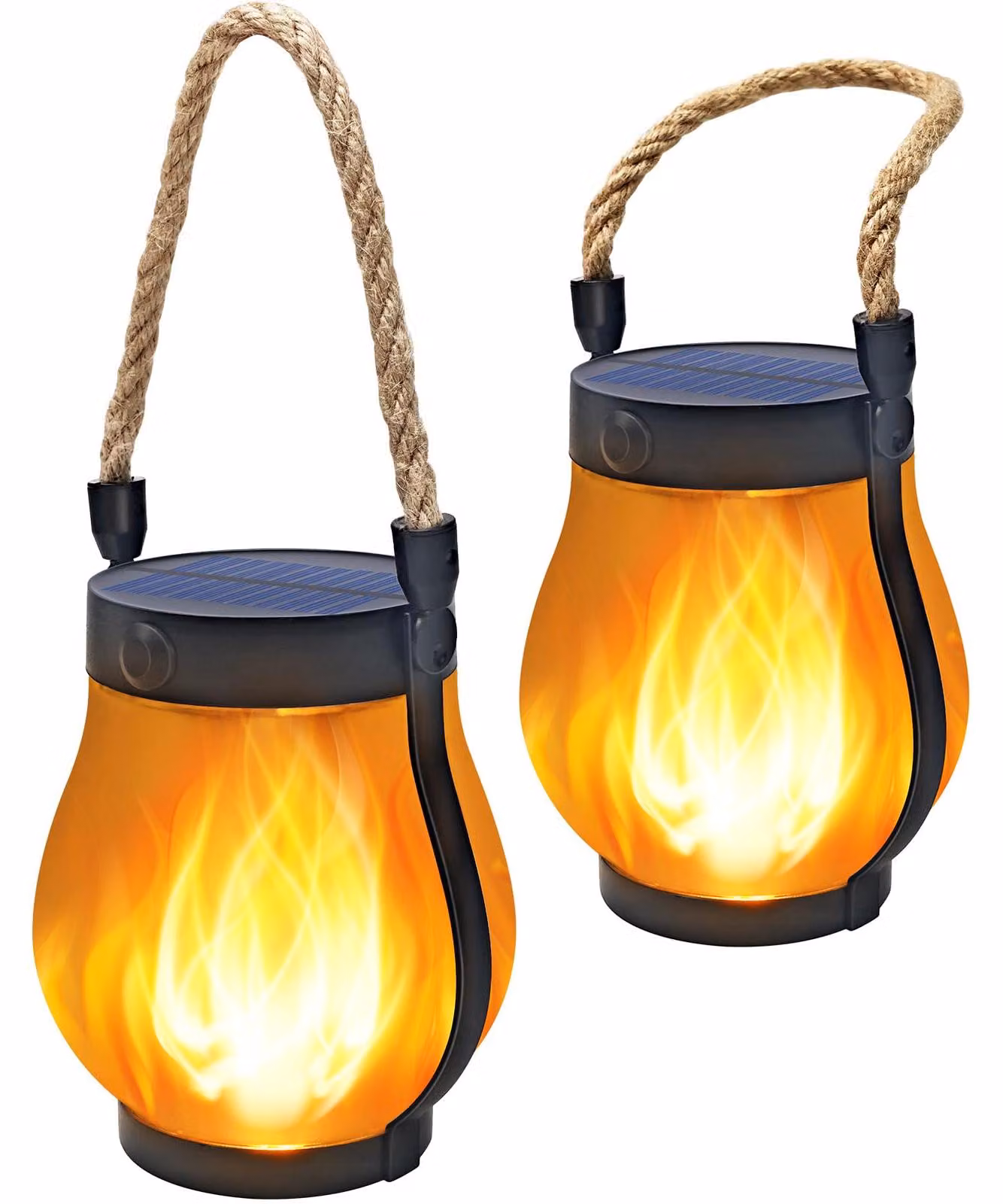 Lampade solari da esterno con effetto fiamma, confezione da 2, con connessione USB-C