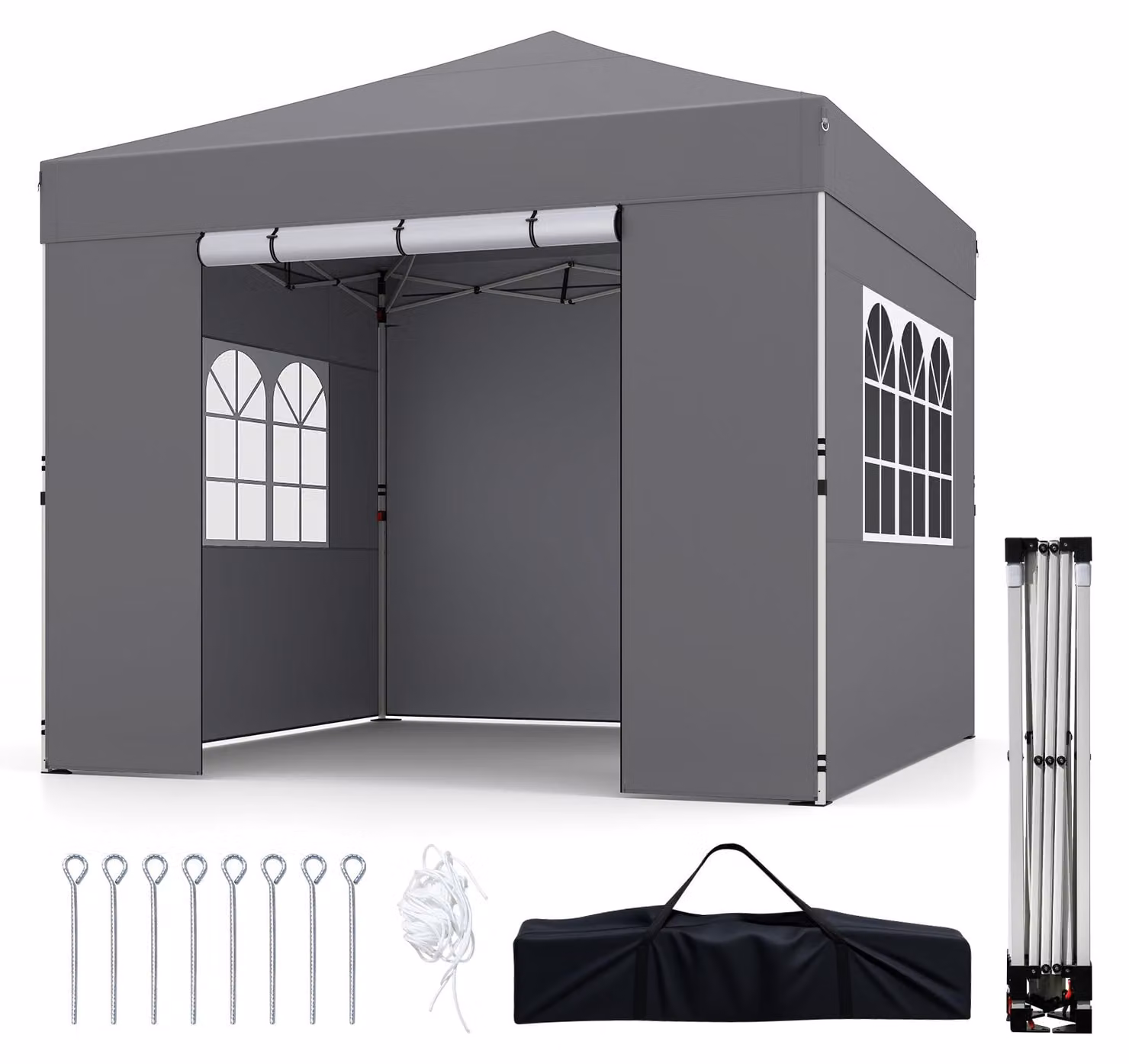 Gazebo COSTWAY 3 x 3 m, gazebo pieghevole da giardino con pareti laterali rimovibili e 4 sacchi di sabbia, tenda da giardino impermeabile e pieghevole, grigio