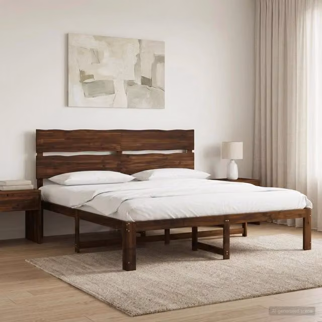 Letto matrimoniale moderno vidaXL in legno di acacia marrone con testiera, L/P/H: 200 x 200 x 115 cm – 1