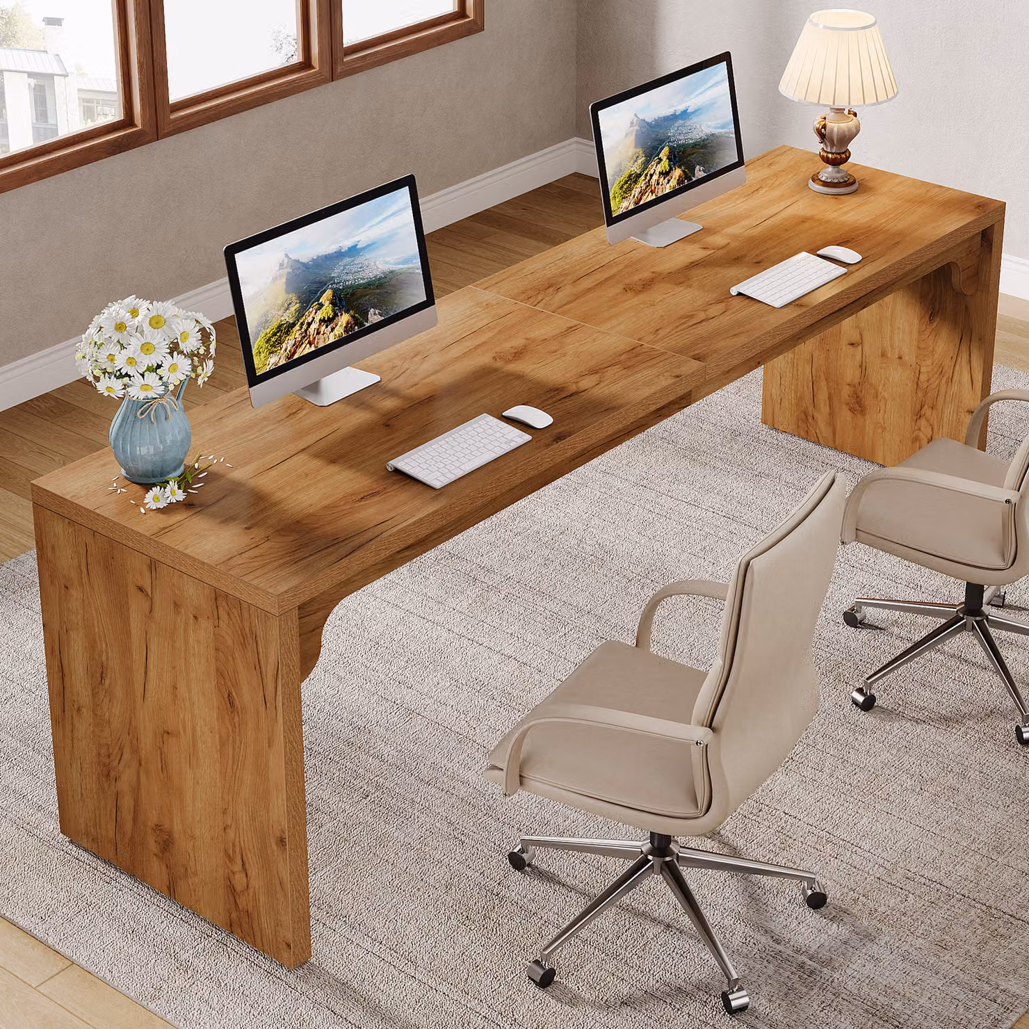 Tribesigns Scrivania Scrivania per computer 180 x 59 x 75 cm Doppia scrivania lunga, scrivania per PC Scrivania per ufficio Tavolo da lavoro Tavolo da pranzo Mobili per ufficio, Marrone