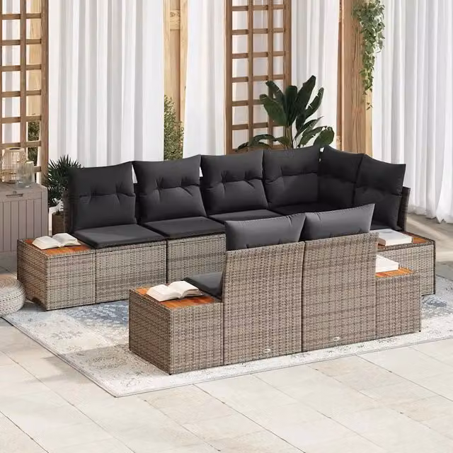 Set Divano da Giardino 7 pz 7-Numero di posti Grigio Polyrattan 3356774