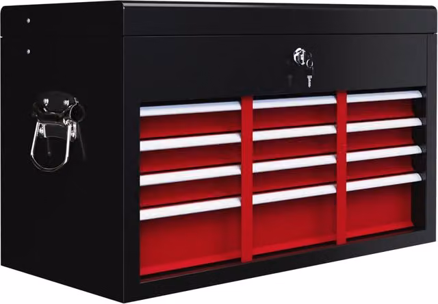 Cassettiera per utensili Zephmum con 3 cassetti chiudibili in acciaio rosso e nero L: 60 cm, P: 26 cm, H: 34 cm – 1