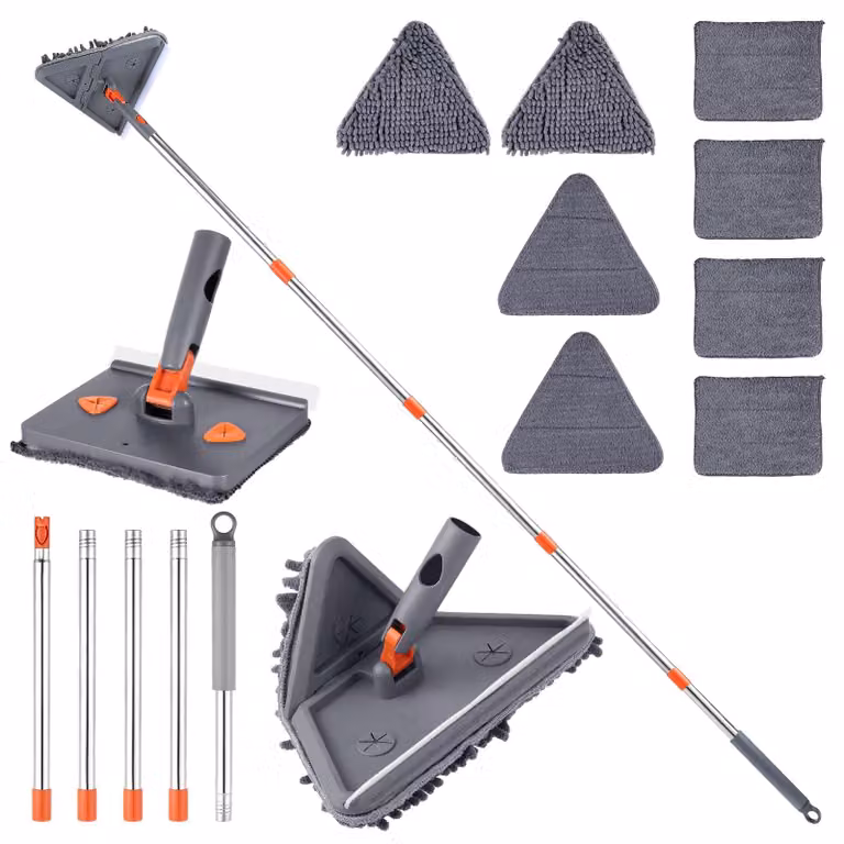 Pulitore per vetri con mop e raschietto, 200 cm, 8 dischetti, ideale per angoli e vetri
