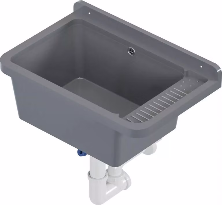 QLS Lavello in plastica 50x34 cm con sifone Grigio Garage Officina 11119