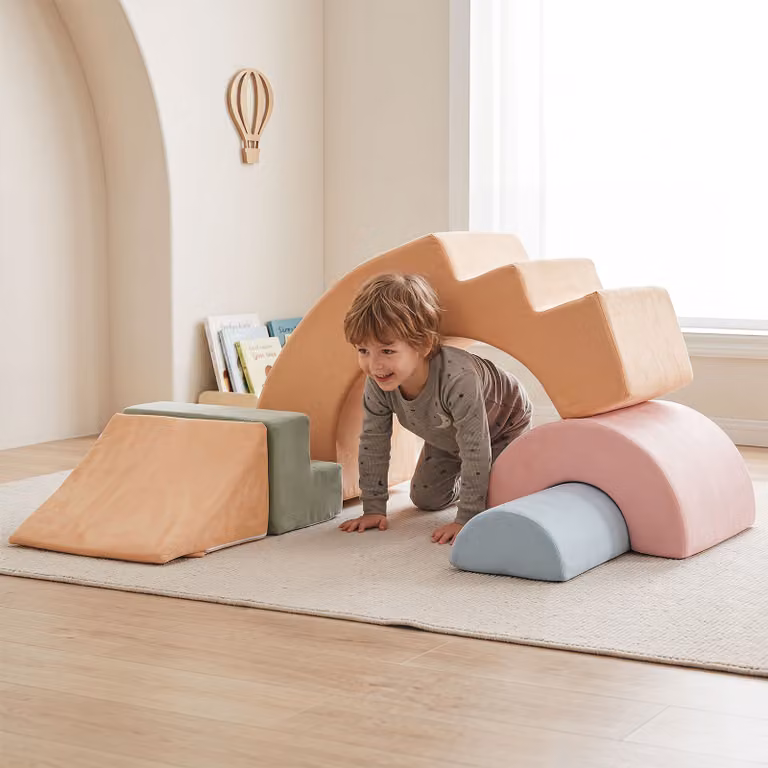 Costway Set di blocchi sensoriali in schiuma per bambini multicolore con scivolo, scala e tunnel, 5 pezzi componibili per cameretta e asilo nido