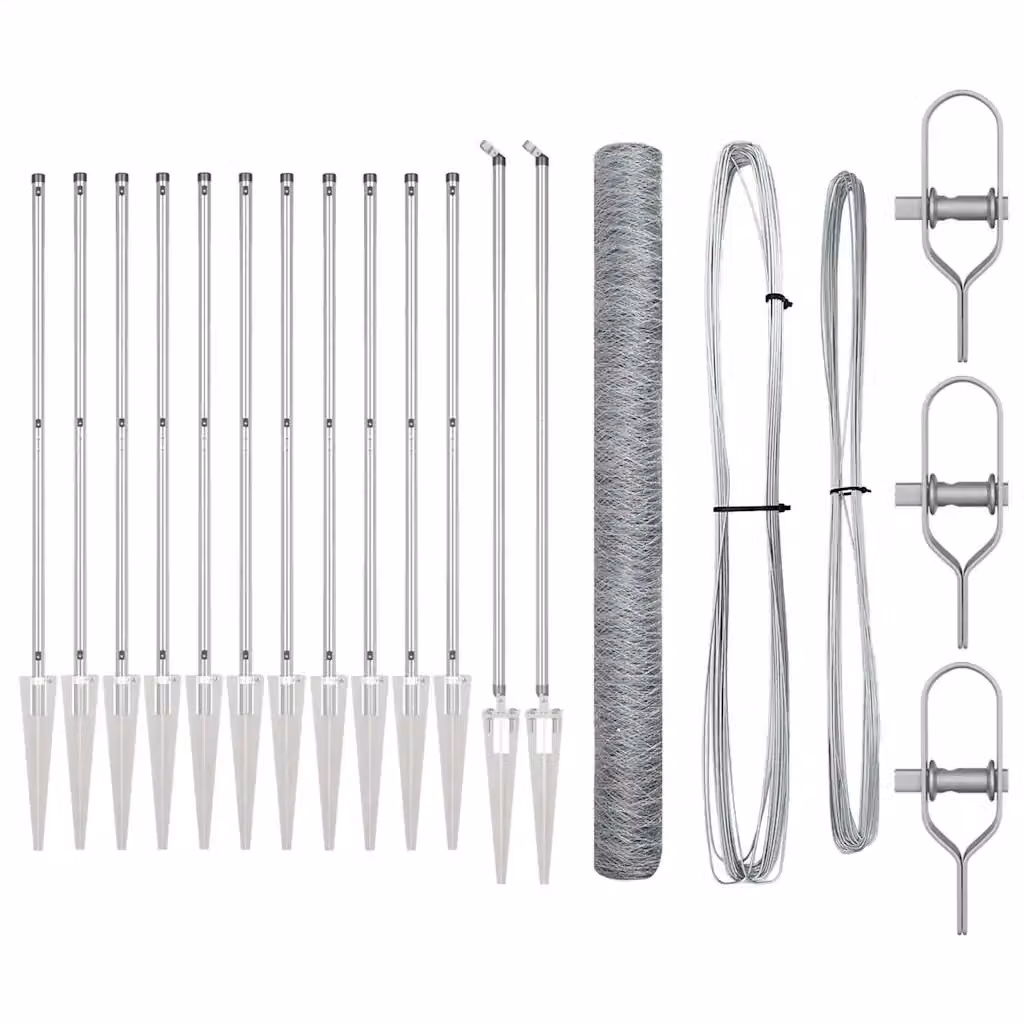 Recinzione esagonale in acciaio zincato con pali vidaXL, Argento, 25 x 1,6 m – 2