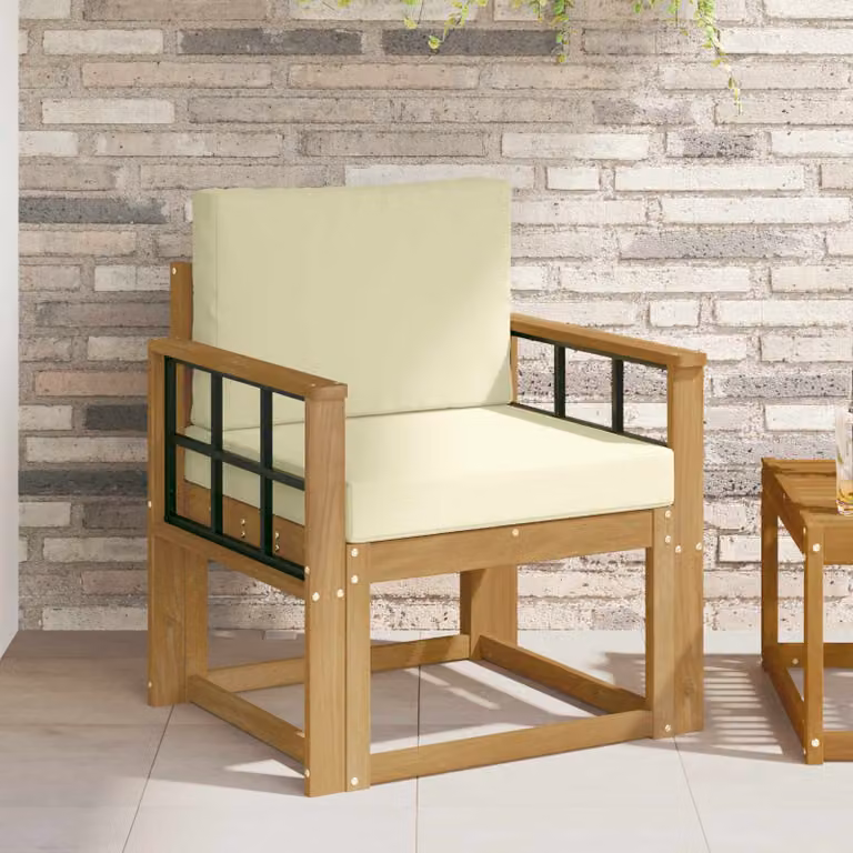 Divano da esterno moderno vidaXL in legno di acacia con cuscini bianchi e beige