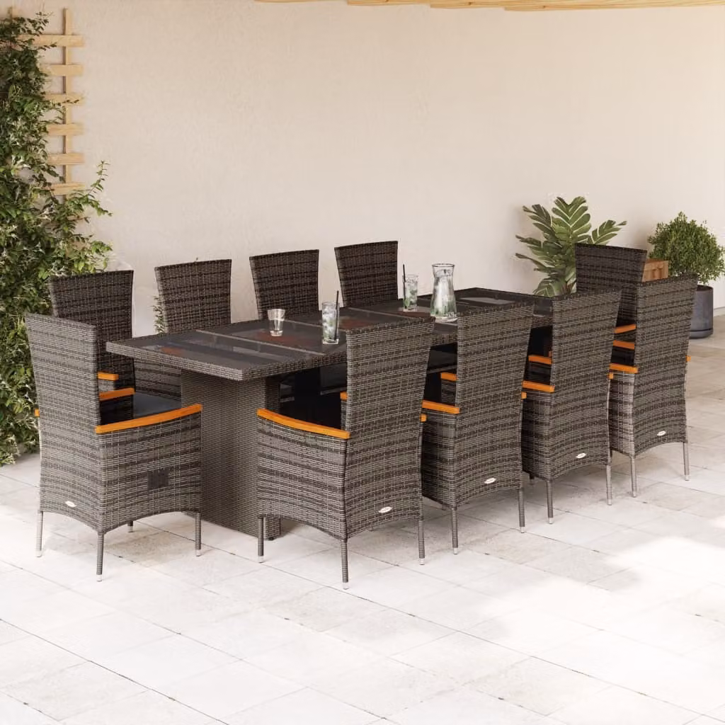 Maison Exclusive - Set da Pranzo da Giardino 11pz con Cuscini in Polyrattan Grigio