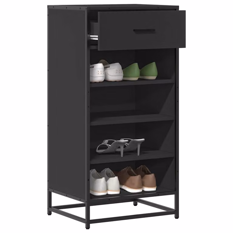 Scarpiera moderna vidaXL nera con ante a cerniera e ripiani interni, L/P/H: 48 x 38 x 97,5 cm