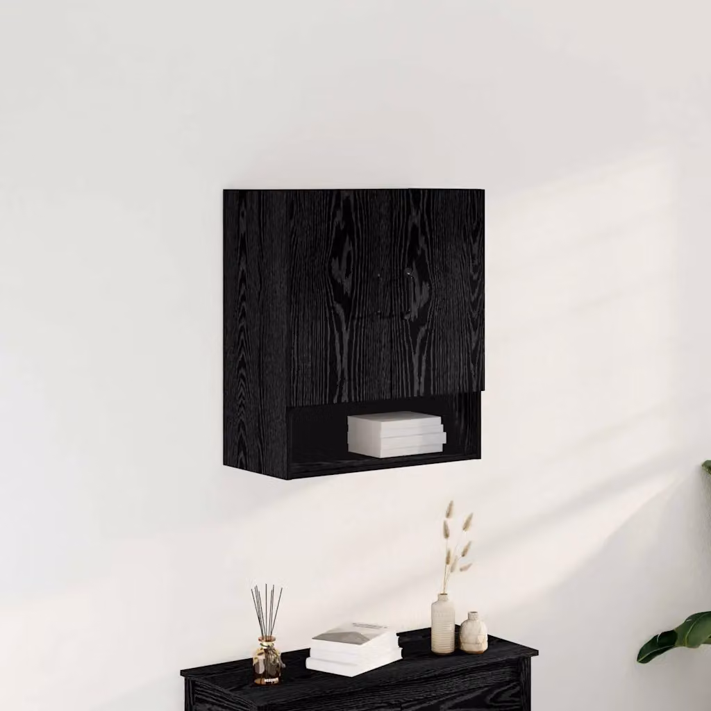 Armadietto a muro moderno vidaXL in legno e metallo nero con ante a battente, L: 60 cm, P: 30 cm, H: 70 cm