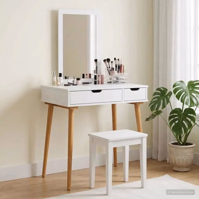Set da Trucco Moderno vidaXL Bianco 2 Pezzi L: 76 cm, P: 50 cm, H: 143 cm