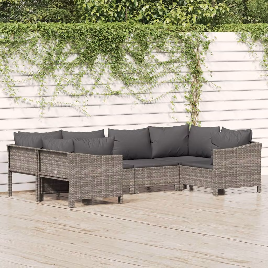 Set di divani da giardino vidaXL a forma di L con cuscini in schiuma, 6 pezzi, colore grigio
