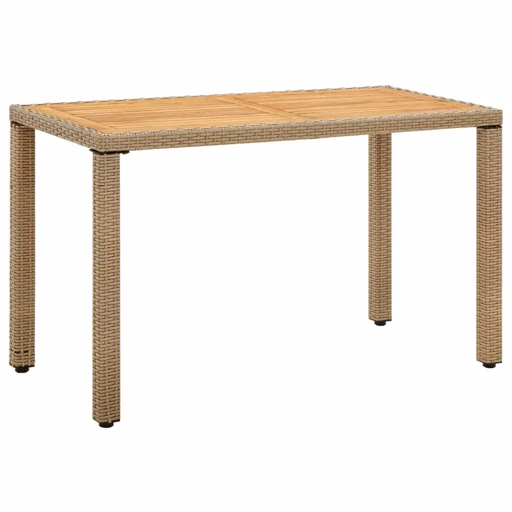 The Living Store Tavolo da giardino Beige 123x60x74 cm Poly Rattan & Legno massiccio Acacia