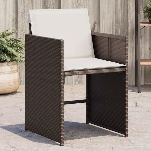 Set di 4 sedie da giardino con cuscini vidaXL in polyrattan marrone e bianco con braccioli – 1