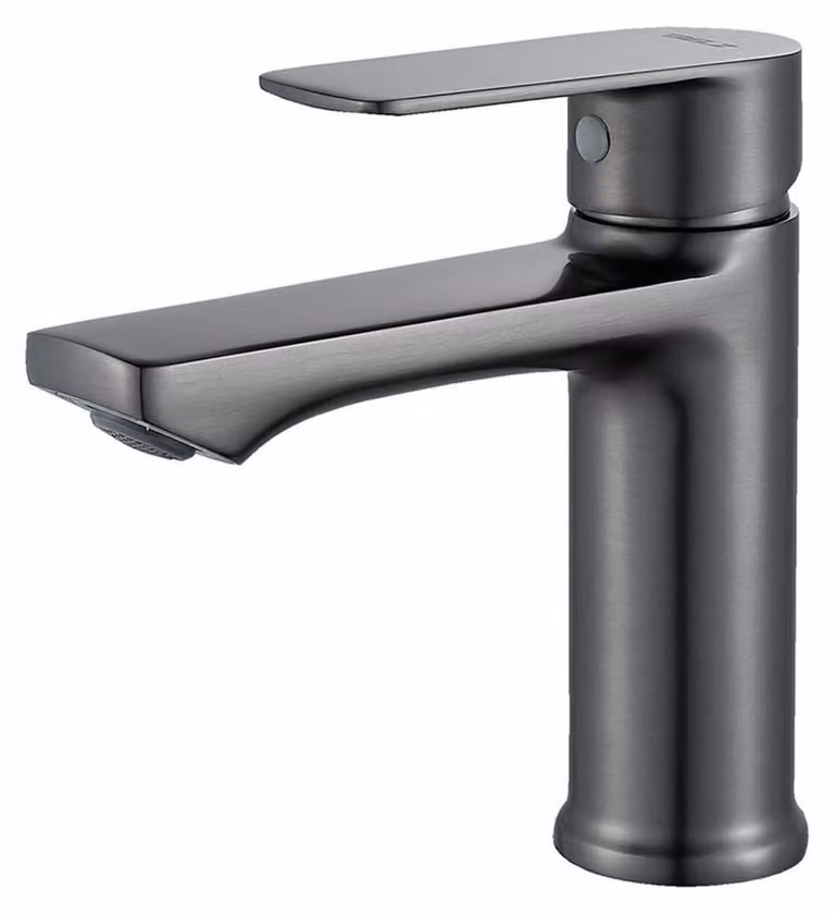 Miscelatore monocomando per lavabo da bagno, 96 mm, finitura gunmetal, antispruzzo, a risparmio idrico, senza piombo