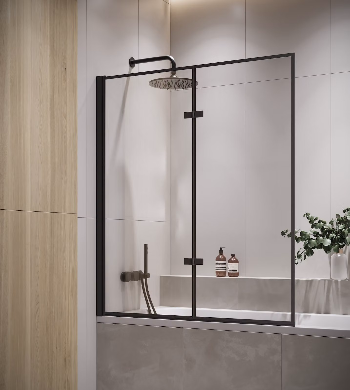 Badplaats Parete Vasca Berkan 100 x 140 cm - Nero - Anta Pivotante 5 mm - Vetro di Sicurezza e Anticalcare