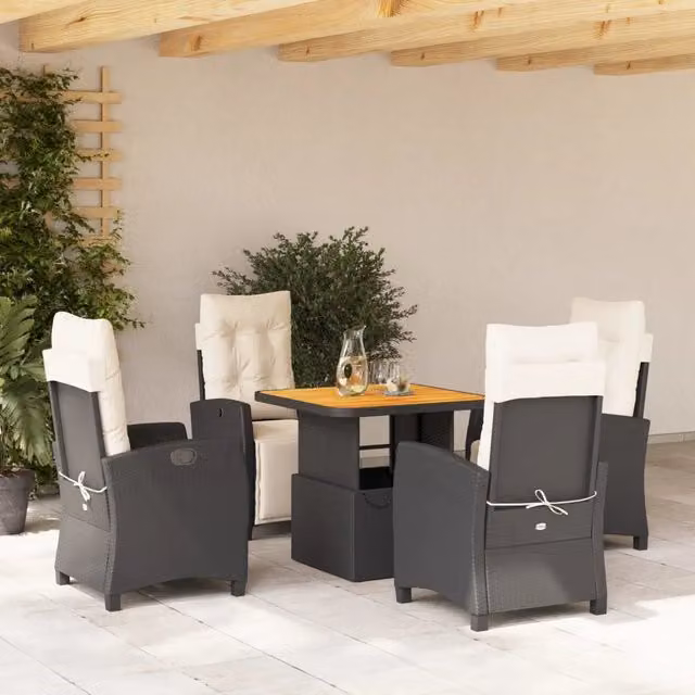 Set da Pranzo da Giardino 5 pz Nero con Cuscini in Polyrattan 3277377