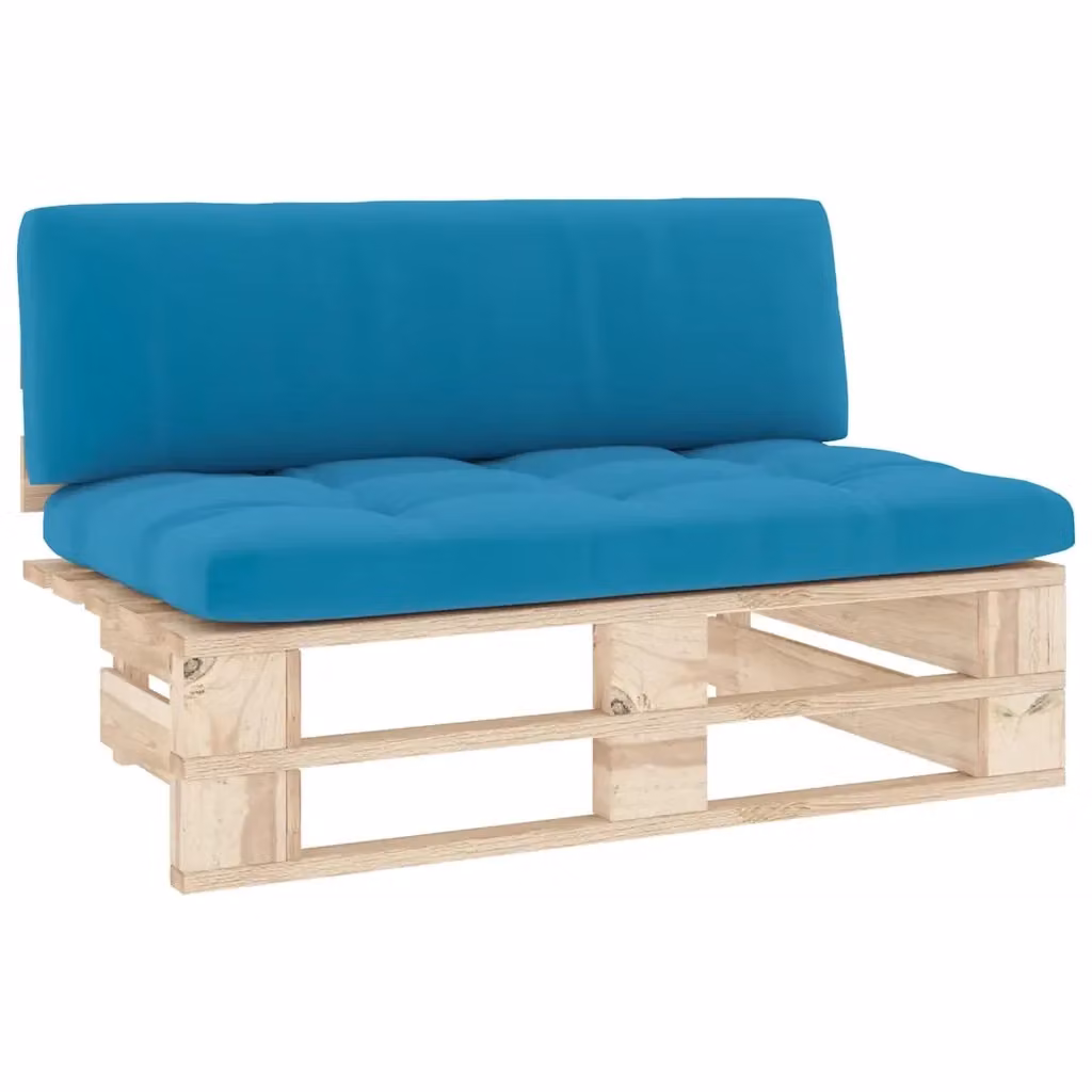 Divano centrale da giardino componibile in legno di pino impregnato con cuscini inclusi in blu o grigio – 2