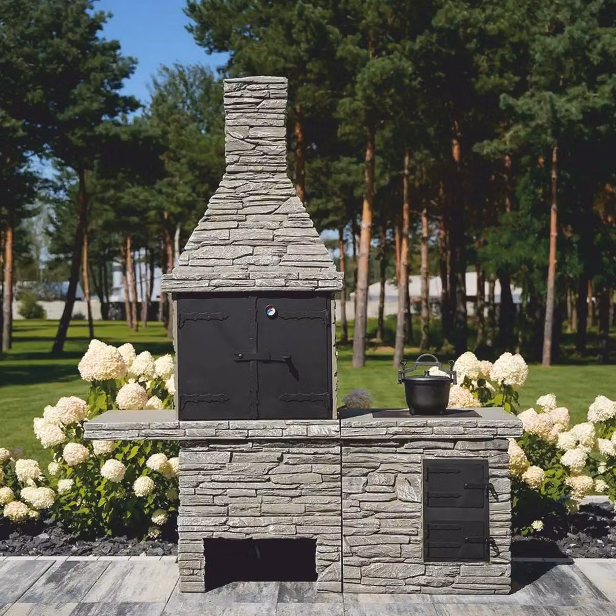 Casa Padrino Barbecue da giardino in cemento Grigio 196 x 58 x H. 188 cm - Barbecue da giardino