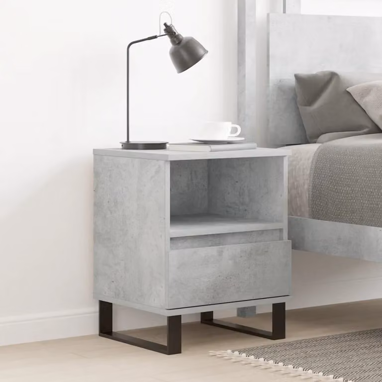 Comodino moderno vidaXL in legno e metallo grigio, sospeso a parete, L 40 x P 35 x H 50 cm