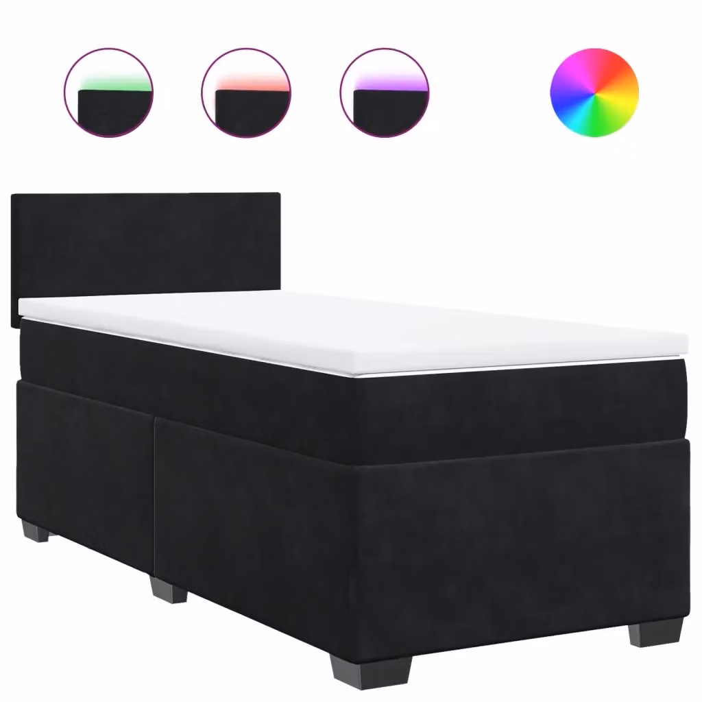 Letto Ibrido vidaXL con Materasso a Molle e Rivestimento in Velluto Nero e Bianco, L/P/H: 200 x 90 x 100,5 cm – 2