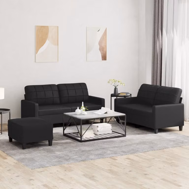 Set di divani 3 pezzi vidaXL in similpelle nera con cuscini per soggiorno in stile moderno