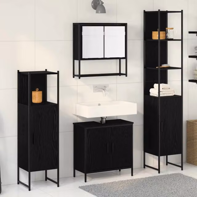 Set di mobili per il bagno 4 pz Nero 33 x 33 x 185,5 cm 3334414