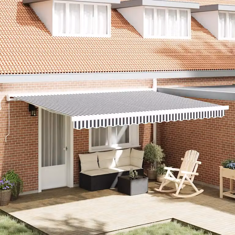 Tenda retrattile vidaXL con bracci pieghevoli in alluminio e tessuto in poliestere, colore antracite e bianco, L: 4,5 m x P: 3 m