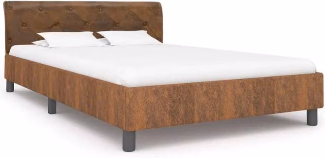 Letto matrimoniale | Letto per adulti | Giroletto Marrone in Similpelle Scamosciata 120x200 cm
