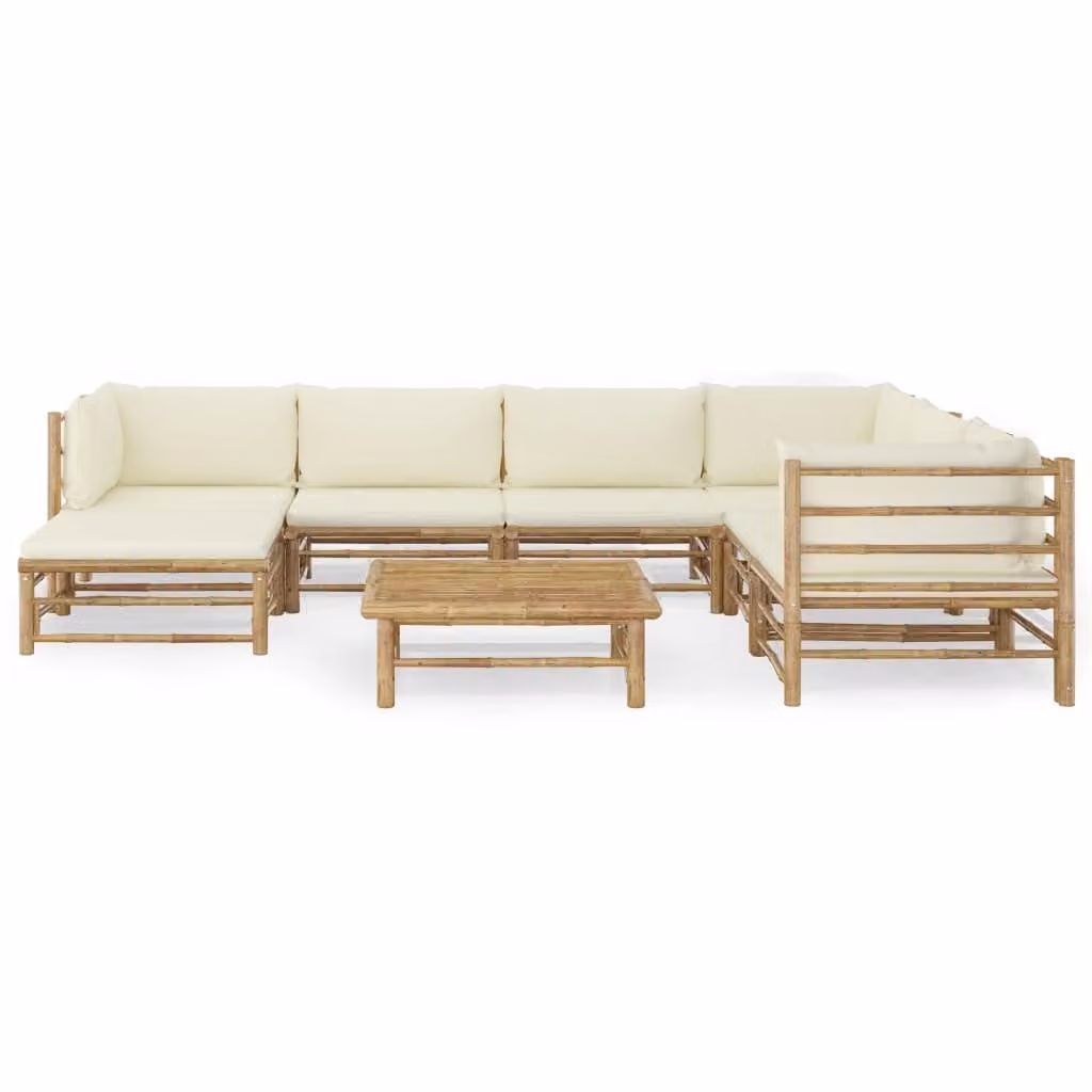 set di 8 pezzi per salotto da giardino con cuscini in bambù bianco crema