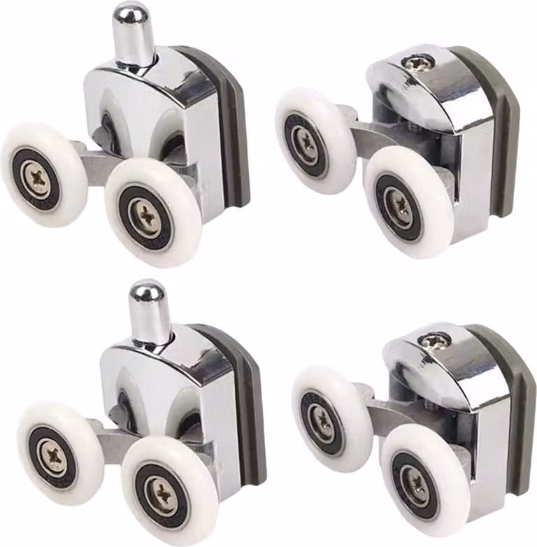 Set di 4 rulli/guide/ruote doppie per porta doccia, diametro 25 mm