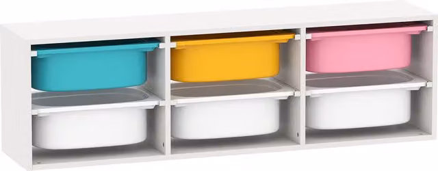 Scaffale Portagiochi AIYAPLAY per Bambini in Legno con 6 Contenitori Rimovibili in Plastica Multicolore
