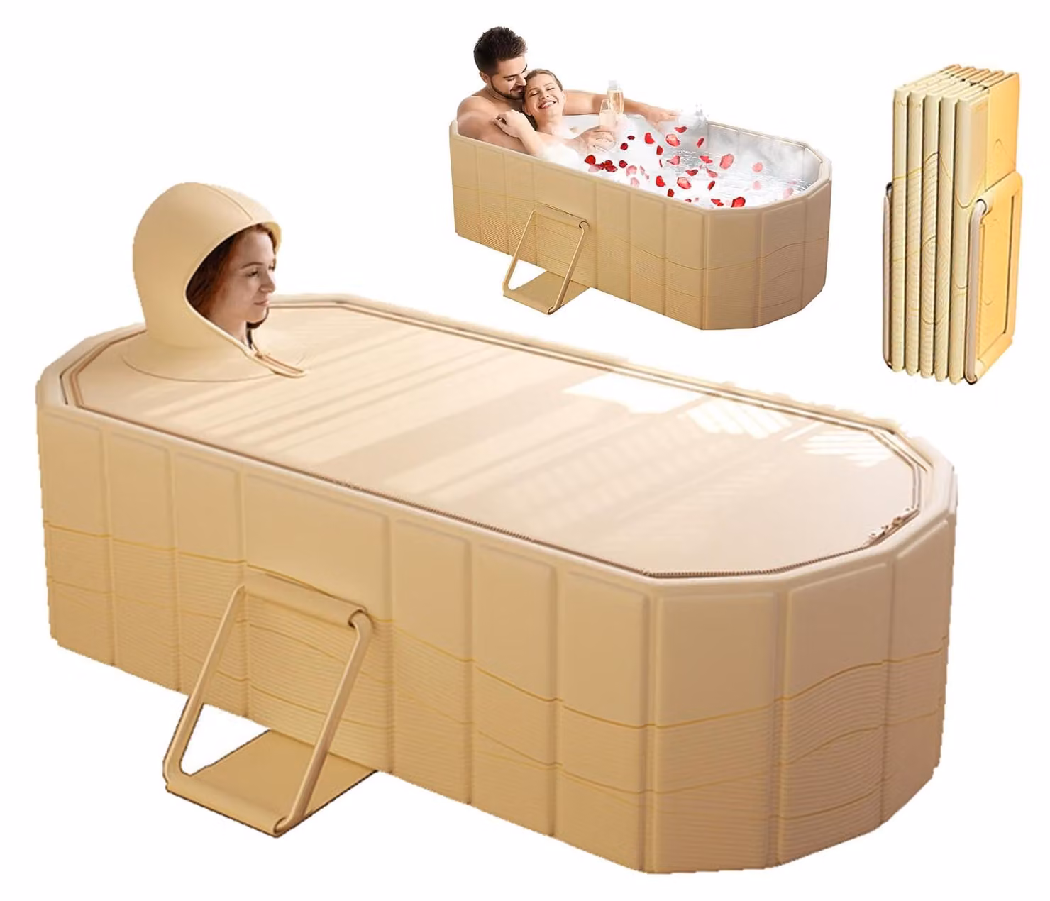 Vasca da bagno pieghevole, autoportante - Capacità: 397,5 litri - Vasca rettangolare per spa domestica