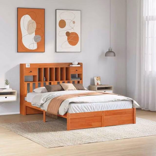 Libreria Struttura Letto con cassetto Marrone Cera 200 x 160 cm 3422743