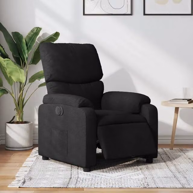 Poltrona elettrica reclinabile relax in tessuto nero con struttura in legno e metallo per soggiorno – 1
