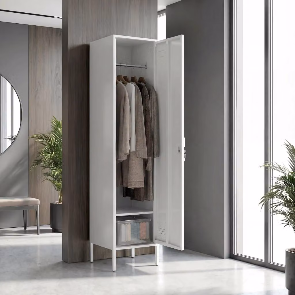 Armadio Spogliatoio Giordanoshop Bianco con Ante a Battente, Asta Appendiabiti in Metallo e Serratura L/P/H: 40 x 40 x 179 cm – 2