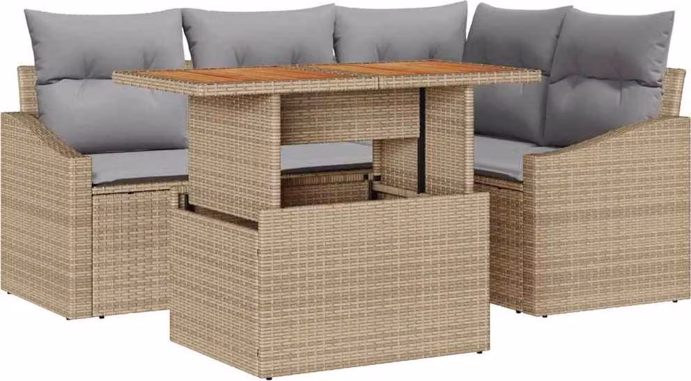Set Divano da Giardino 5 pcs Beige Poly Rattan