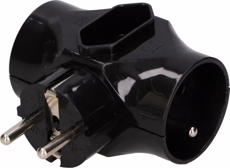 KOTARBAU® Presa multipla a 3 vie Due prese rotonde con messa a terra Una presa piatta Senza messa a terra Nero
