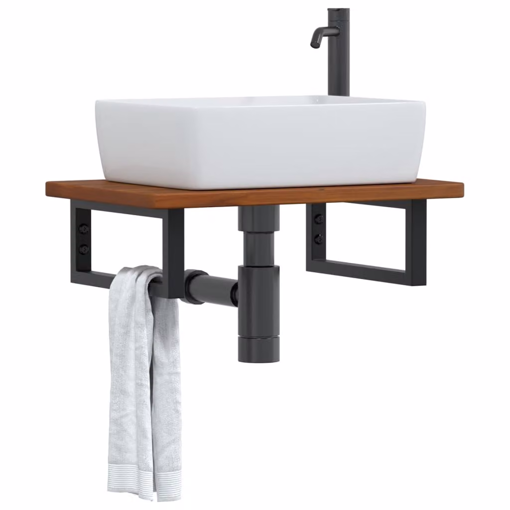 vidaXL Ripiano a Parete per Lavabo Moderno in Acciaio e Rovere, Colore Nero e Marrone