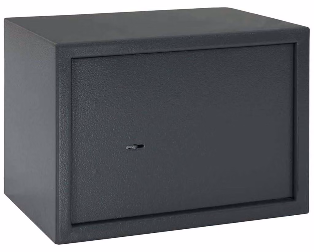 Cassaforte in acciaio con serratura a chiave meccanica - 35x25x25 cm - Grigio scuro