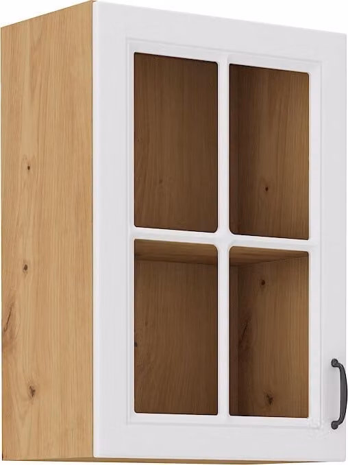 Armadietto superiore vetrato SOPHIA - larghezza 40 cm, bianco / rovere artisan