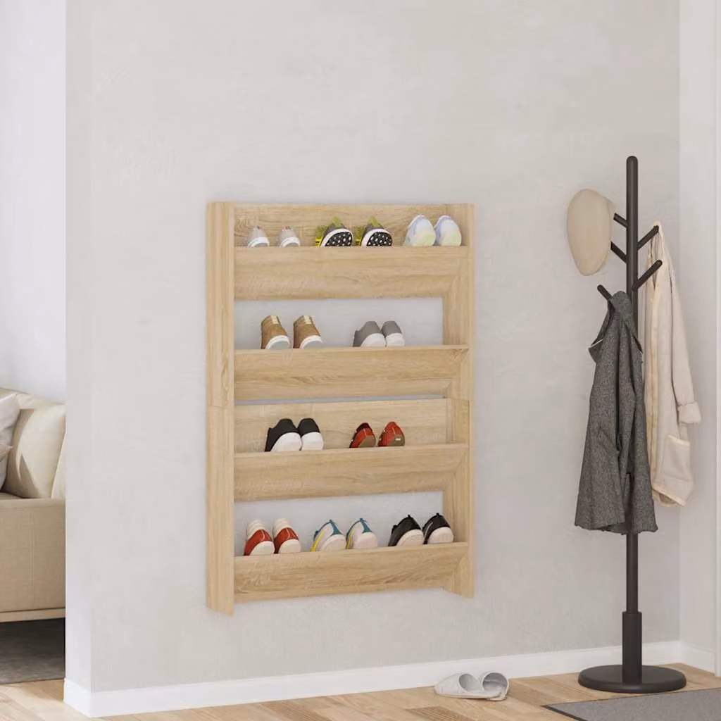 Set di 2 scarpiere da muro vidaXL in legno Rovere Sonoma, colore marrone, L 80 cm x P 18 cm x H 60 cm