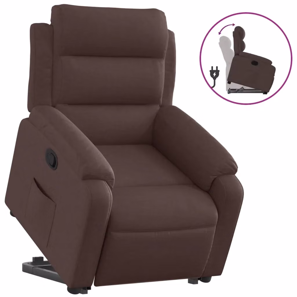 Poltrona Alzapersona Reclinabile vidaXL in Tessuto Marrone con Assistenza Elettrica per Senior – 2