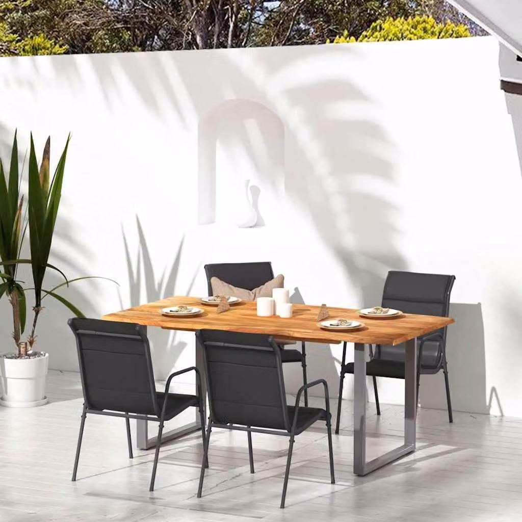 Set di 4 sedie da giardino vidaXL in acciaio verniciato e textilene nere con braccioli