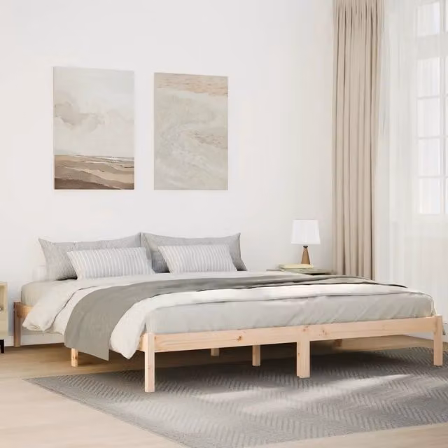 Letto extra lungo vidaXL in legno di pino rustico non trattato beige L/P/H: 180 x 215,5 x 31 cm