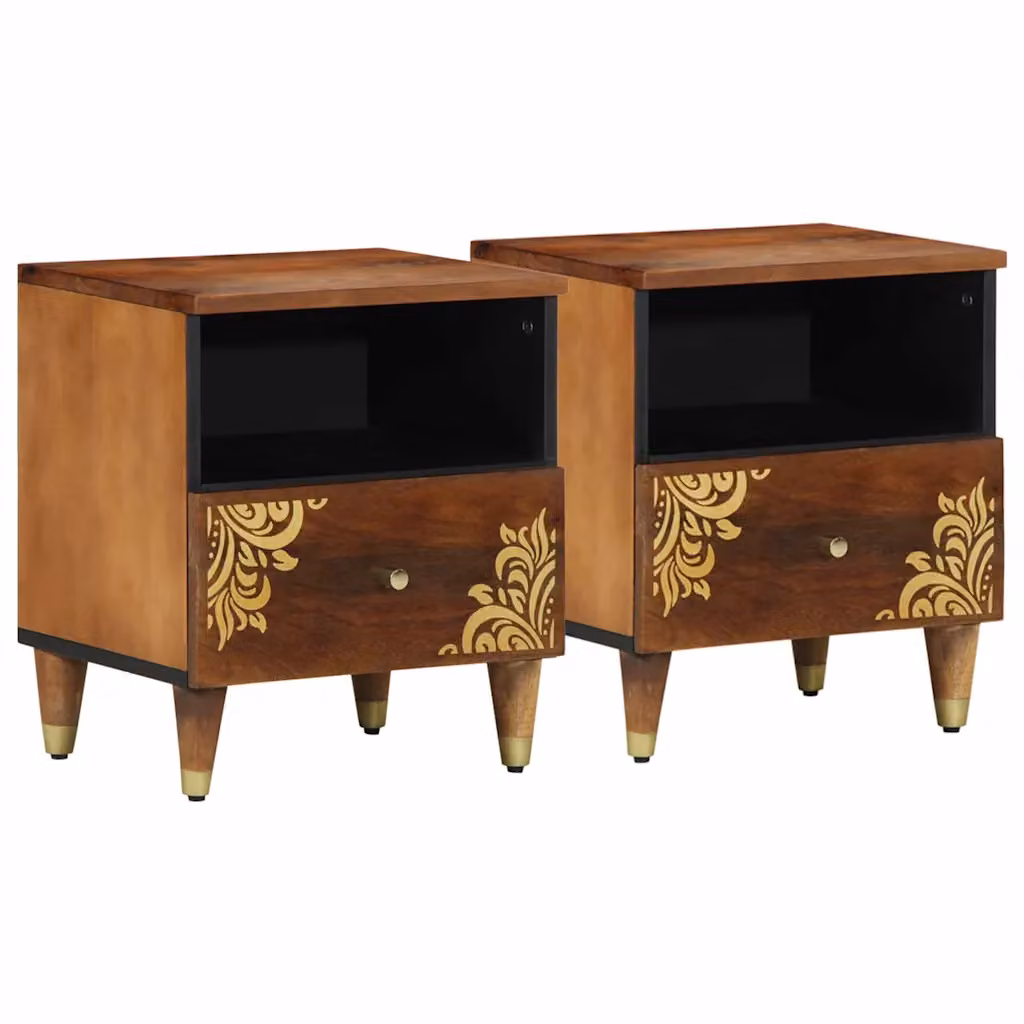Set di 2 comodini vidaXL in legno e metallo color marrone mango e oro, L 40 cm x P 33 cm x H 46 cm