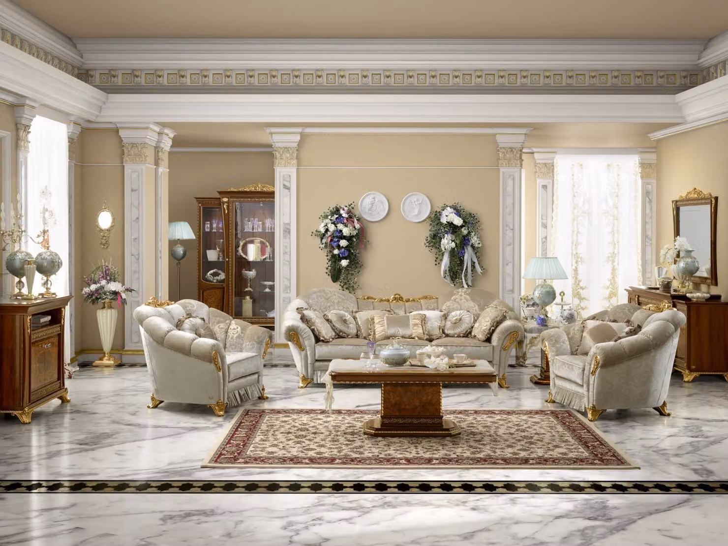 Wohnzimmer Stoff Couch Sofagarnitur Set 3+1+1 Sitzer Sofa Sitz Polster Italien
