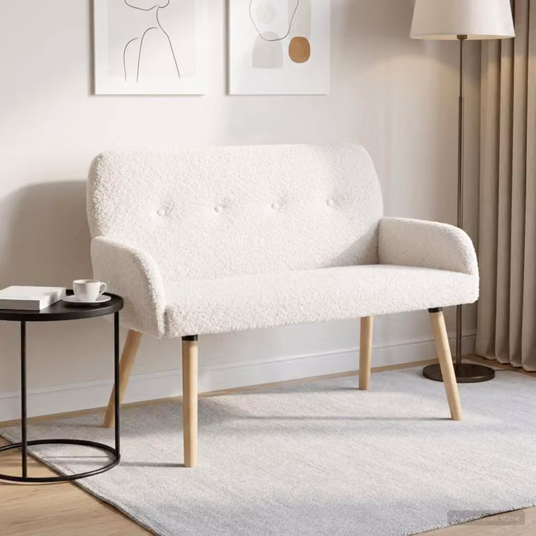 vidaXL Divano a 2 Posti Moderno in Tessuto Bouclé Beige con Gambe in Legno e Metallo L: 115 cm, P: 86 cm, H: 58 cm