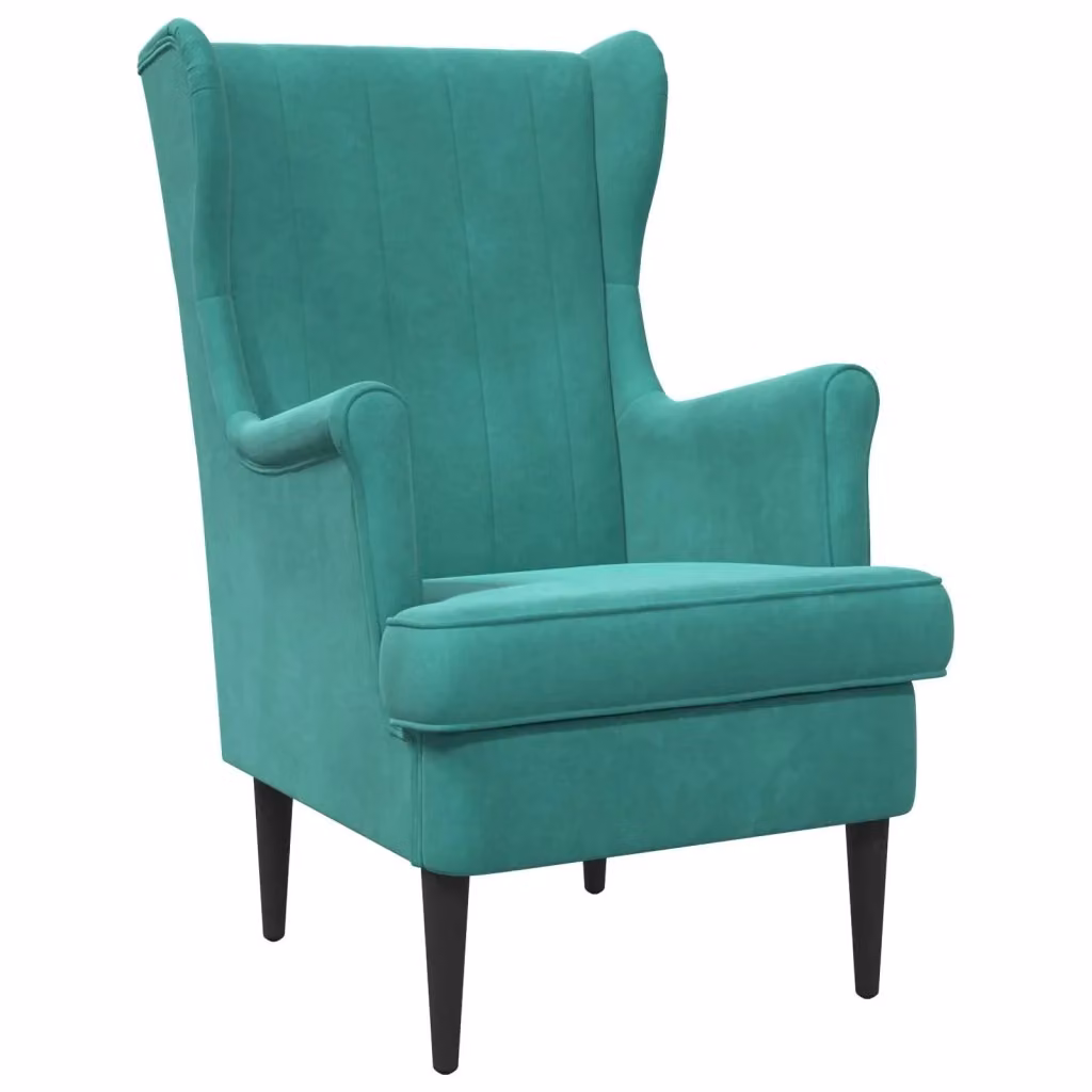 Poltrona moderna in velluto turchese con braccioli e struttura in legno e metallo 736647 – 2