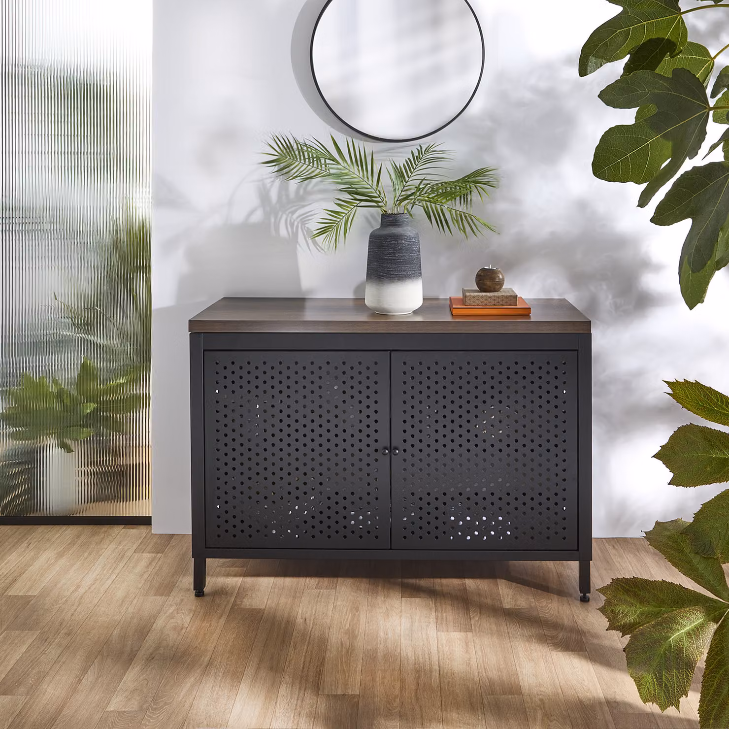 Mobile da Lavabo per Bagno in Metallo Nero da 1200mm con Ripiano di Colore Rovere Scuro sin Lavabo - Beswick